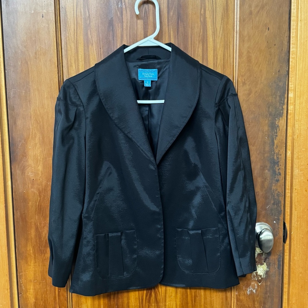VTG Simply Vera Vera Wang Black Women's Taffeta Blazer Dressy Classic Jacket (S)